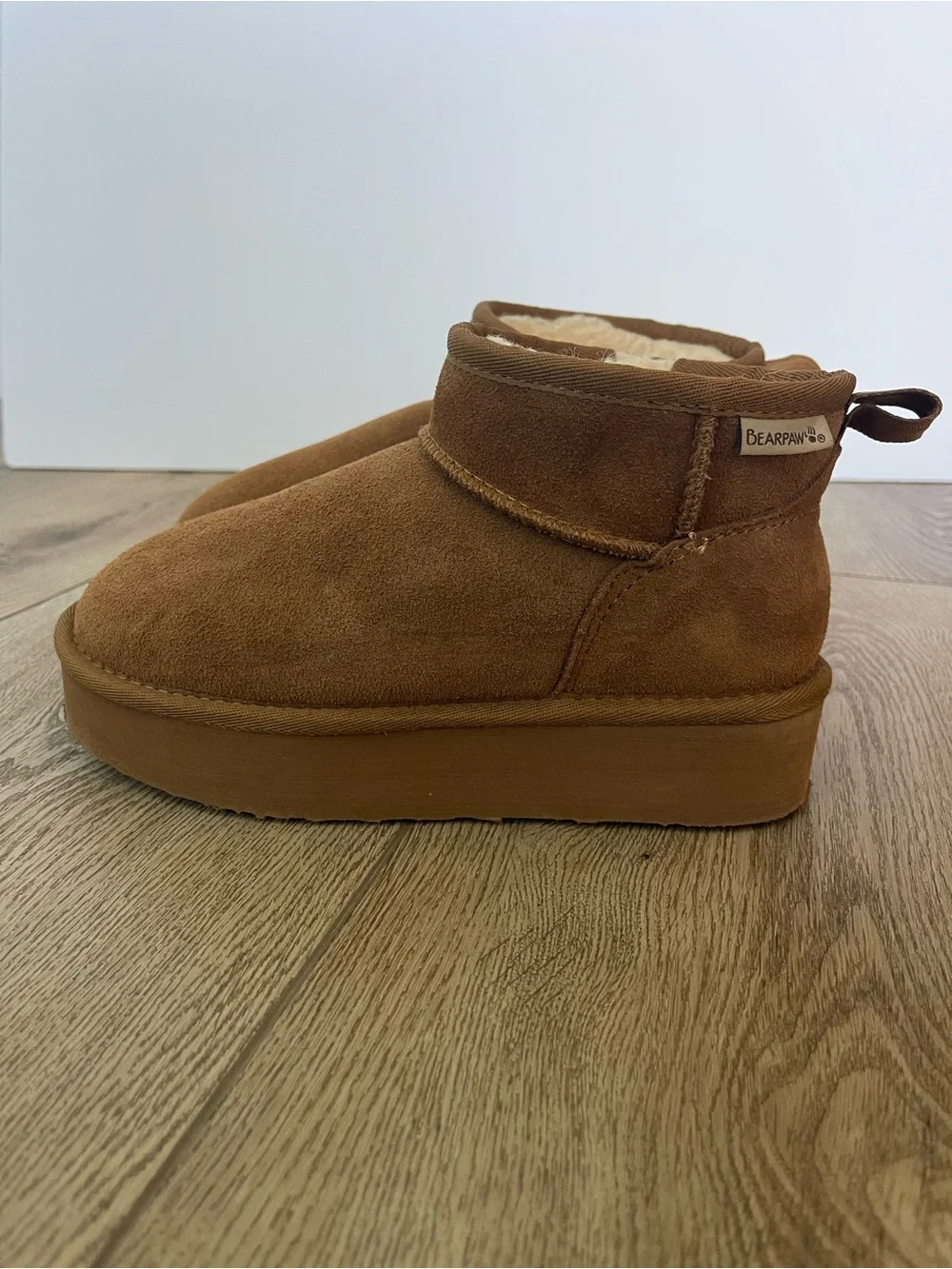 BearPaw Kids Suede-Look Shearling Ankle Slippers / boots - Chestnut